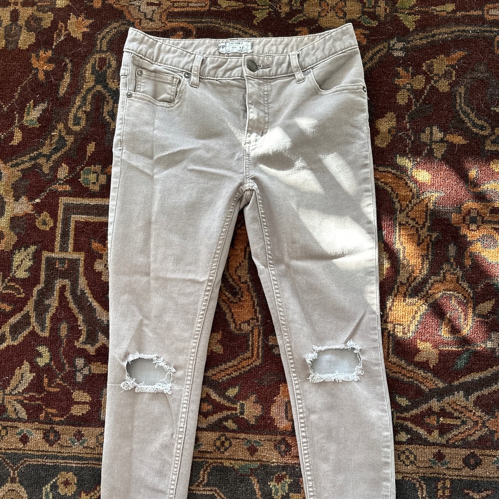 Free People beige skinny distressed jeans